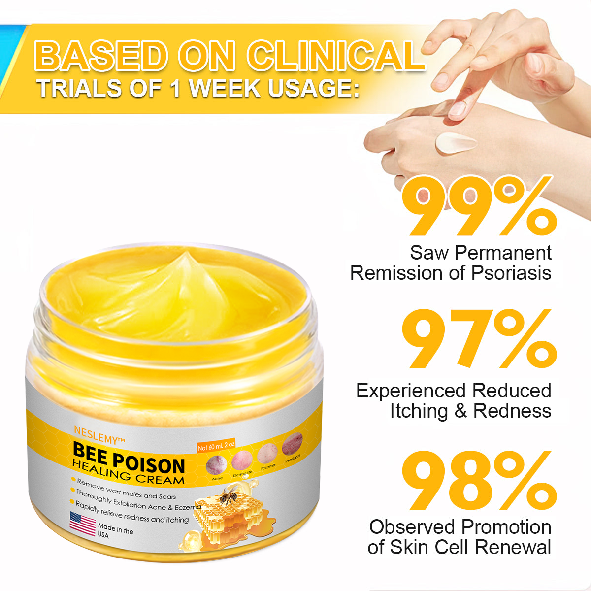 NESLEMY™ Bee Venom Skin Cream（👨‍⚕AAD Recommended),for Remove Warts, Acne and Scars